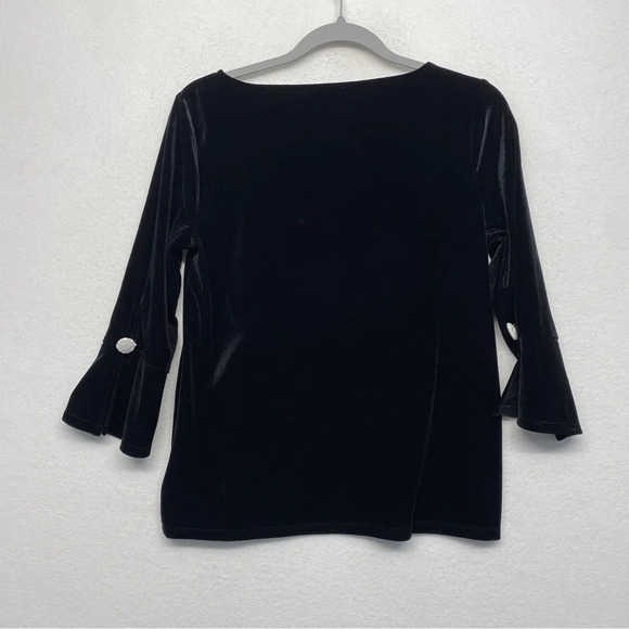 NWT Talbots Velvet Bell Sleeve Blouse Black MP PM Crystal Button Boat Neck - Picture 2 of 7